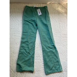 Green Straight-Leg Pants with Side Stripe